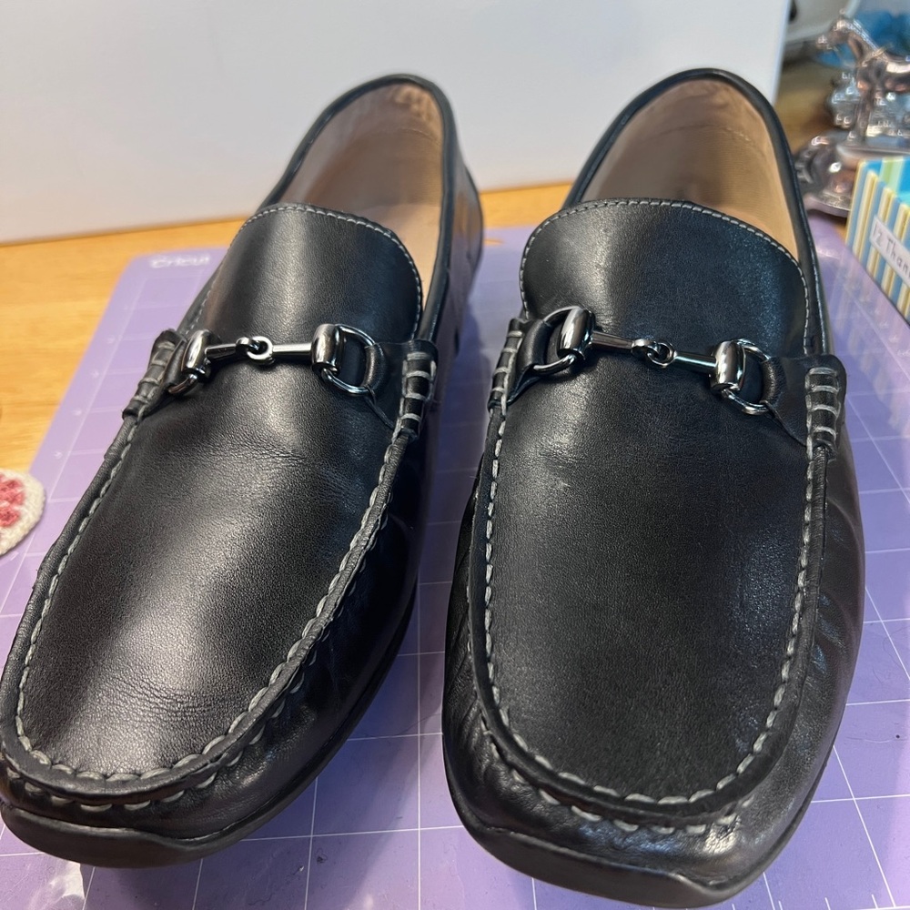 Florsheim Black Slip-On Loafers with Metal Accent, New, 11